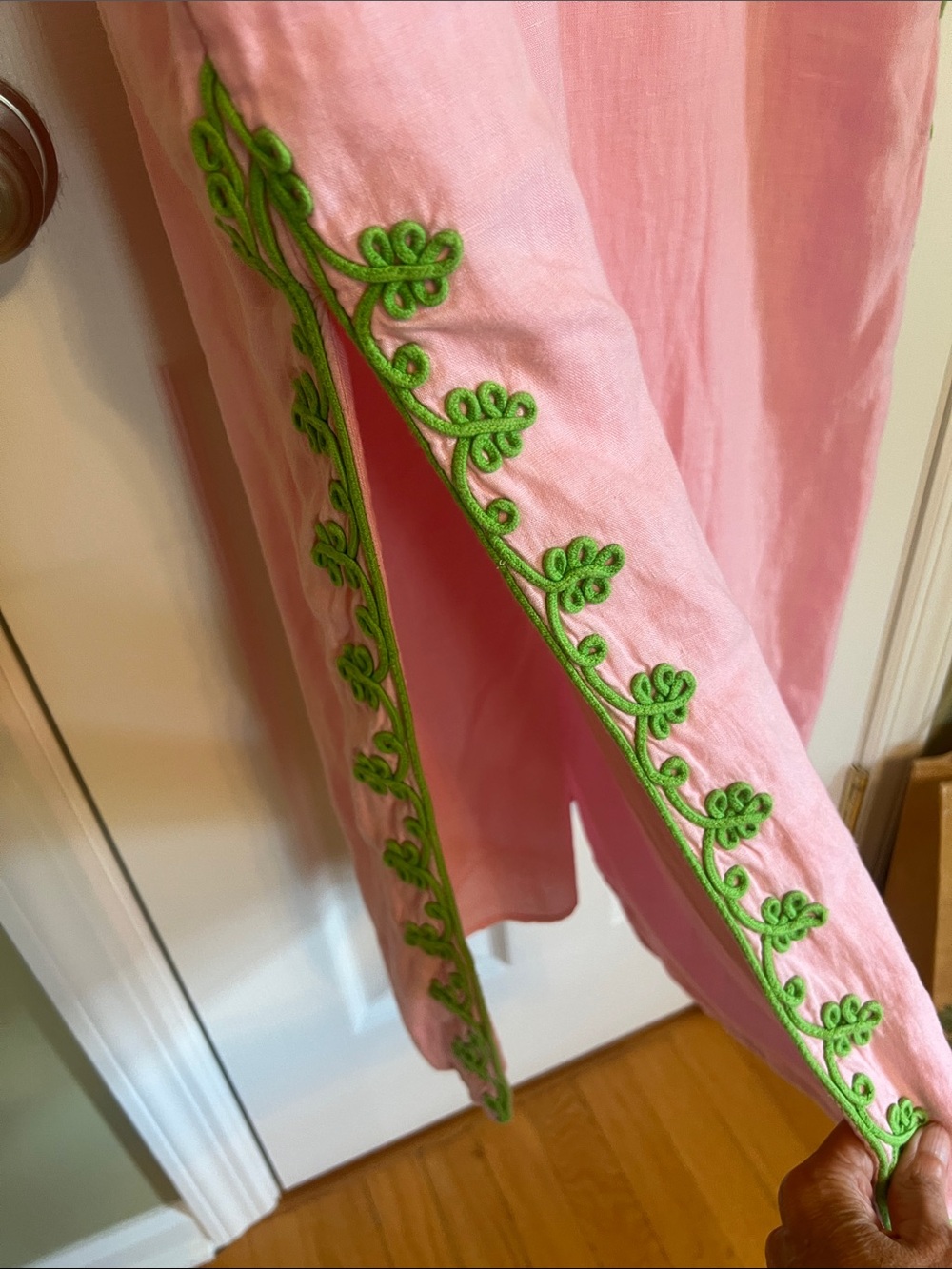 Lilly Pulitzer Pink Embroidered V-Neck Maxi Dress with Green Trim NWT - Picture 5 of 6